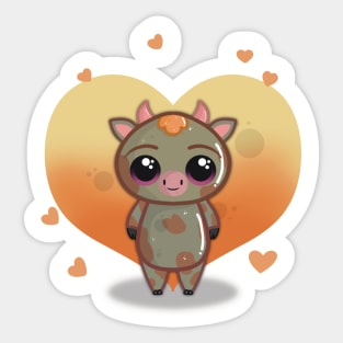 Cute Little Valentines Day Cow with Hearts Sticker